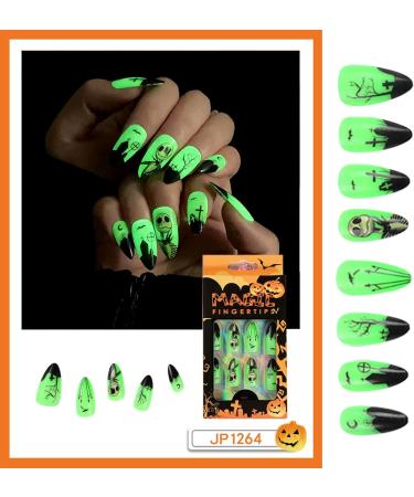 24PCS Green French Halloween Fake Nails - Long Square False Nails for Women - Glue Press On Nails for Halloween Party - Buy Online on GoSupps.com