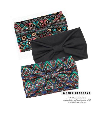 Generse Boho Elastic Wide Hair Bands - Knotted Yoga Turban Headscarves for Women & Girls (3 Pieces - Black) | Stylish & Comfortable - Buy Online on GoSupps.com