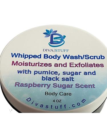 Diva Stuff Whipped Body Wash/Scrub With Pumice Sugar and Black Salt Exfoliates Dead Skin Raspberry Sugar Scent 4 oz - Buy Online on GoSupps.com
