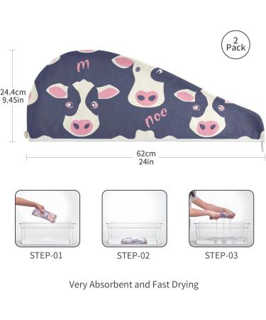 Small Cows Hair Towel 2 Pack - Super Absorbent Quick Dry Hair Turbans for Women & Girls - Stylish Button Twisty Wrap - Buy Online on GoSupps.com