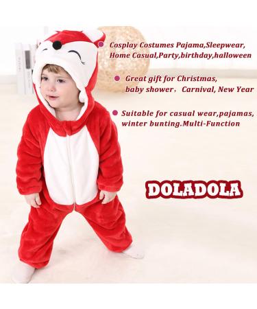 Doladola Unisex Baby Hooded Cartoon Animal Romper | Red Fox | 24-30 Months - Buy Online on GoSupps.com