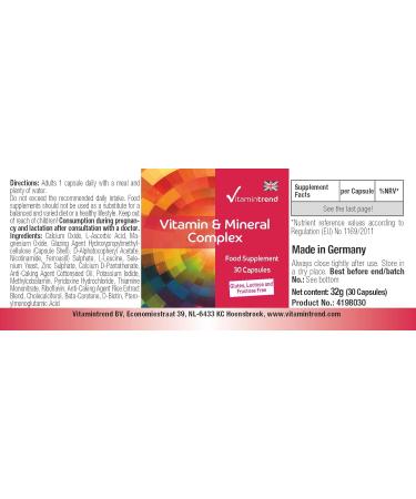 Vitamin trend Vitamin & Mineral Complex 30 capsules multivitamin preparation in safe dosage Bioavailable Supplements from Germany Vitamintrend - Buy Online on GoSupps.com