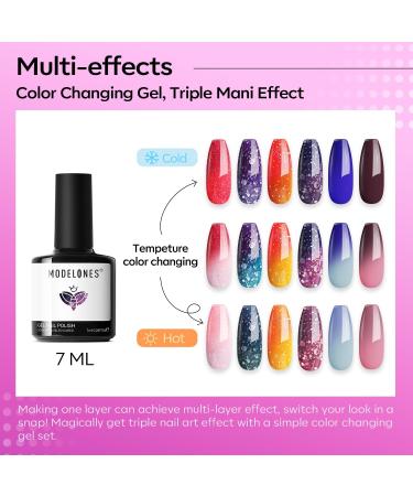 Modelones Gel Nail Polish - Color Changing Gel Nail Polish Nail Kit Glitter Pink Mood Temperature U V Gel Polish Soak Off Nail Art Manicure DIY Salon Gift for Women Christmas Nails Blue - Buy Online on GoSupps.com