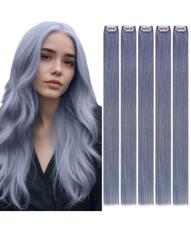 Runature clip in extensions real hair 50cm light blue hair extensions clip in real hair smooth light blue hair extension real hair clip 5pcs 25g #lightblue 50cm-25g #lightblue