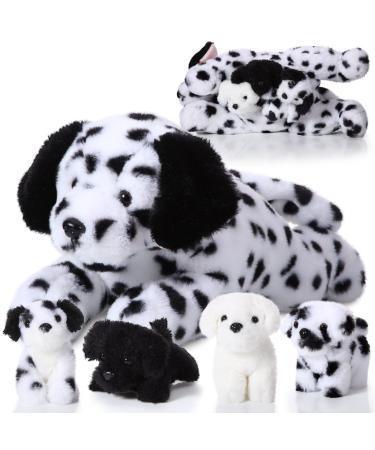 SKYLETY 5 Pieces Dog Stuffed Animal Puppy Stuffed Animal 1 Big Mommy Dog with 4 Mini Baby Cute Soft Plush Dog Stuffed Dog with Puppies for Birthday Children's Party (Dalmatians)