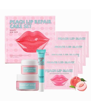 Peach Lip Balm Set - Lip Masks with Peach Extract - Lip Scrub Lip Scrub Bubble Lip Balm and Lip Mask - Lip Care for Women - Lip Repair Care Set as Gift Set on The Festival