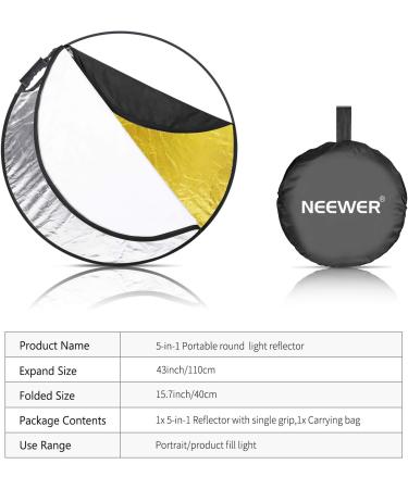 NEEWER 43Inch Light Reflector 5-in-1 Collapsible Multi Disc with Single Grip and Bag - Studio and Outdoor Photography Lighting Kit - Buy Online on GoSupps.com