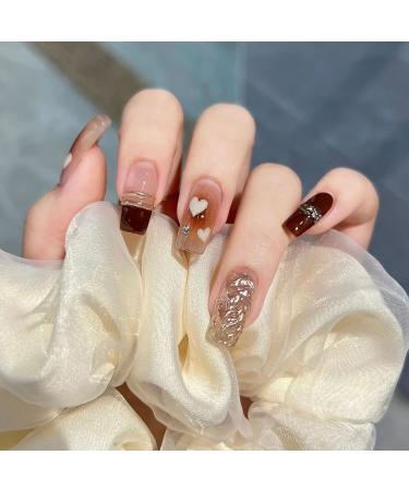 Handmade Nail Wearing False Nail Patch New Magic Mirror French Halo Dye Cute Nail Patch (Size : L)