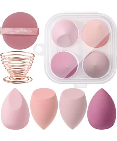 AUAUY 6 Pcs Makeup Sponges Blender Set 4 Pcs Professional Beauty Sponge Foundation Blending Blender with 1 Powder Puff 1 Sponge Holder Case Multi-colored Makeup Sponges for Cream Liquid and Powder 4pcs-Pink - Buy Online on GoSupps.com