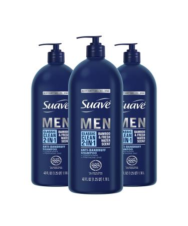 Suave Lot de 3 shampoings et apr s-shampoing antipelliculaires 2 en 1 pour homme parfum bambou classique propre 1 2 l