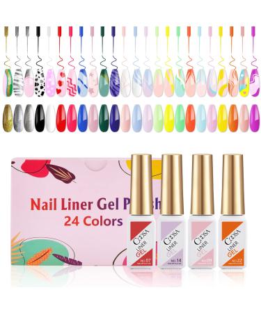 Gel Liner Nail Art Gel Polish Painted Set - Neon 24 Colors Art Design UV LED Nail Art Kit with Thin Brush for Line Art in Gel Pens Soak Off Manicure Salon DIY at Home with Box Gift for Women 2. 24 COLORS CLASSIC AND GREENER SET