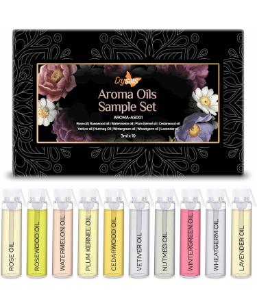 Crysalis Aroma Oils - Rose Oil Rosewood Oil Watermelon Oil Plum Kernel Oil Cedarwood Oil Vetiver Oil Nutmeg Oil Wintergreen Oil Wheatgerm Oil Lavender Oil for Aroma Massage | 3ml Pack of 10