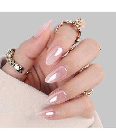 Polychrome&air Press On Nails 30pcs/15 Sizes Pink Glazed Almond Press On Nails Set UV Cover Drop Fake Nails with Nail Glue & Adhesive Tabs - Reusable False Nails & Accessories for Party/Dating/Event Hailey