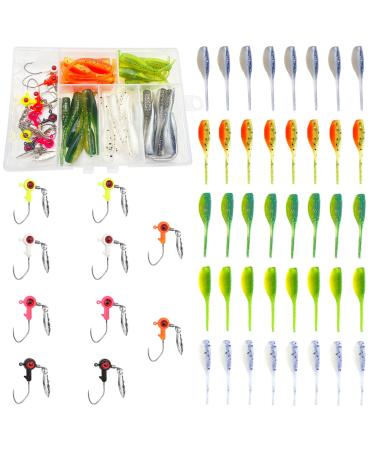 50Pcs Crappie Jigs Lure Set 2 inch Crappie Bait Crappie Jig Heads Hooks Fishing Lures for Crappie A:10pcs 1/16 oz jigs and 40pcs lures