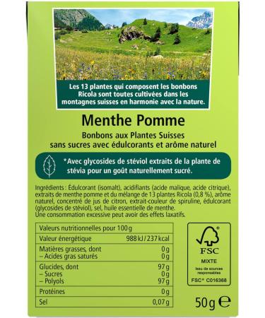 Ricola - Sweets with Swiss Plants - Apple Mint - Refreshing - Sugar Free - Box of 50g - Buy Online on GoSupps.com