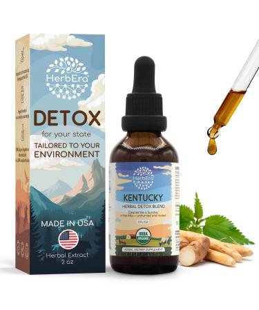 HerbEra Kentucky Herbal Detox Blend - USDA Organic Extract Made in USA | Immune & Liver Support Liquid Drops | Ashwagandha Dandelion Root Licorice Milk Thistle Rhodiola | 2 fl oz