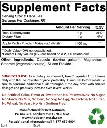 Best Naturals Apple Pectin 700mg - 120 Capsules, Supports Digestive Health & Weight Management - Buy Online on GoSupps.com