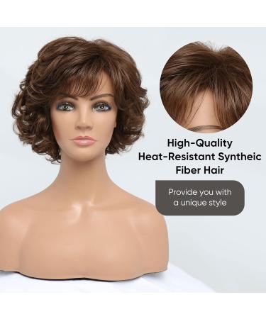 BESTUNG Dark Brown Curly Wavy Ladies Wig with Bangs for Middle-Aged Women - Premium Synthetic Fashion Hair Wig for Women (Dark Brown) - Buy Online on GoSupps.com