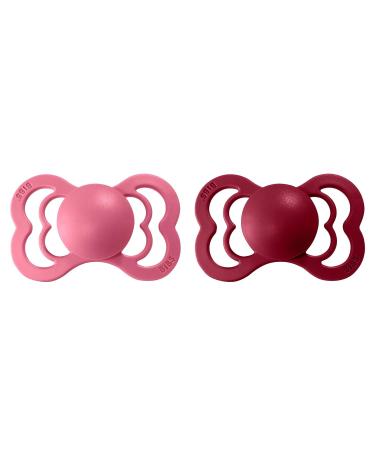 BIBS Supreme Baby Pacifier 2-Pack | Made in Denmark | BPA Free | Symmetrical Nipple | Natural Rubber Latex | Size 2 (6-18 Months) | Coral/Ruby - Buy Online on GoSupps.com