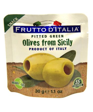 Frutto d'Italia Green Pitted Olives in Pouch, Unflavored 1.1 Ounce (Pack of 10) 1.1 Ounce (Pack of 10) Olives in Pouch, Pitted