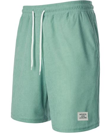 Men's Mint Green Cord Shorts - Casual Summer Elastic Waist Beach Shorts with Pockets | Caxndycing XXL - Buy Online on GoSupps.com