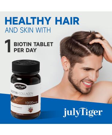 julytiger Biotin 10 000mcg with Collagen Supplement Biotin (Vitamin B7) for Healthy Skin and Nails biotin Collagen peptide for Women and Men - Vegan Non-GMO Gluten & Soy-Free - 60 Tablets - Buy Online on GoSupps.com