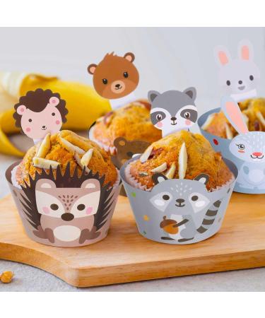 48pcs Baby Safari Jungle Animals Cupcake Toppers with Wrappers Woodland Animal Kids Birthday Cake Toppers Decor Forest Themed Cupcake Toppers for Baby Shower Birthday Gender Reveal Party Decor - Buy Online on GoSupps.com