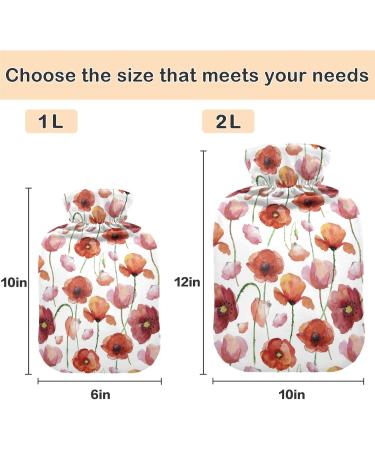 NAANLE Hot Water Bottle with Cover - Watercolor Poppy Flower 2L Large Warm-Up Bag for Menstrual Cramps & Heat/Cold Therapy | International Shipping - Buy Online on GoSupps.com