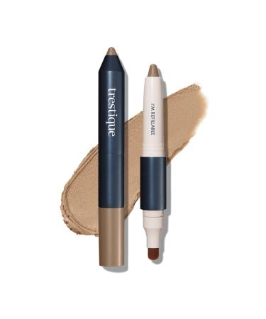 TRE'STIQUE Trestique Shadow Crayon  Refillable Eyeshadow Crayon With Built-In Blending Brush  Sustainable Shadow Makeup  Clean Beauty Eyeshadow Curacao Pecan