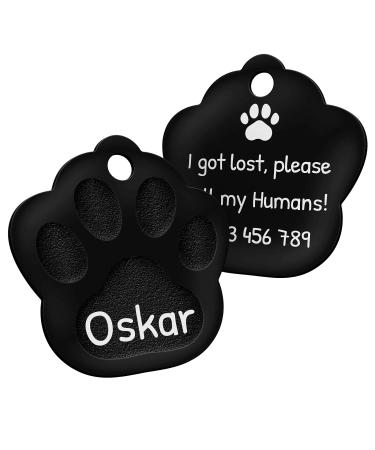 ENGRAVO Dog Tag Paw in Black with Your Personal Engraving Large 33mm Black