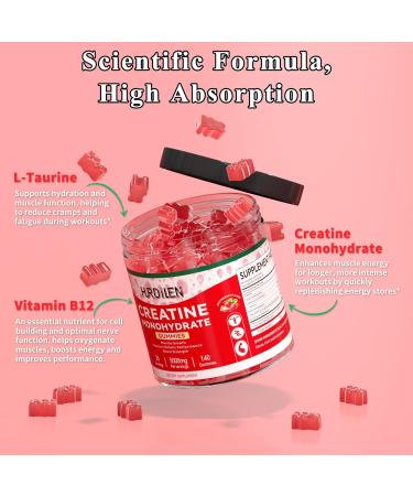 140 Count Creatine Monohydrate Gummies 5000mg Creatine Monohydrate No Sugar Gummies for Women & Men with L-Taurine Vitamin B12 for Muscle Strength Muscle Recovery Glute Builder Energy Boost - Buy Online on GoSupps.com
