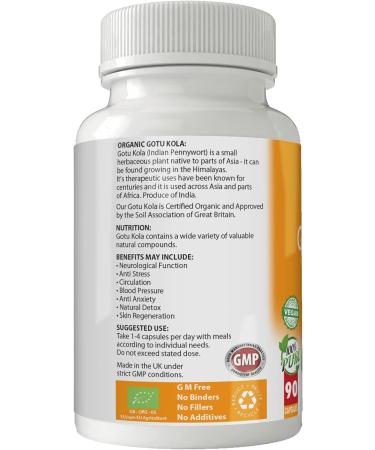 Organic Gotu Kola Capsules x 90 (500mg) - Soil Association Certified, Gluten Free, Vegan - Buy Online on GoSupps.com