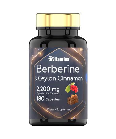 Berberine with Ceylon Cinnamon: 2200 mg Per Capsule - 180 Capsules | Natural Berberine Supplement for Cardiovasular & Circulatory System Health* | 6 Month Supply | Made in The USA!