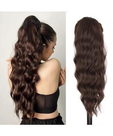 Ponytail Extension Drawstring Ponytail Extensions for Women Daily Used Heat Resisitant Fiber Hair Synthetic Long Wavy Ponytail Ponytail Hair Extension(Color:Chocolate Brown) 24inches Chocolate Brown
