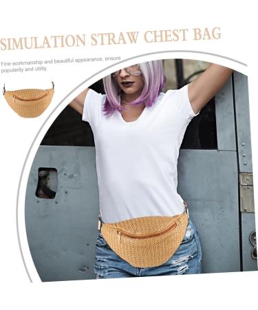jojofuny 1pc Straw Shoulder Chest Bag Mini Belt Bag Summer Fanny Bag Simulation Straw Chest Bag Fashion 31x16x2cm Dark Brown - Buy Online on GoSupps.com