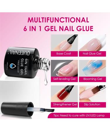 Gel Nail Glue 8ml Nail Glue UV Gel for Acrylic Nails 6 in 1 UV Nails Glue Base Coat for Nail Tips Long Lasting Extra Strong Nail Building Extension Gel Nail Glue for False Nails - Buy Online on GoSupps.com