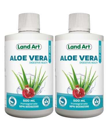 Pure Aloe Vera Juice Pomegranate 500 ml - Cold-Processed from Organic Fresh Leaves for Intestinal Issues Made In Canada (Pack of 2) 500 ml (Pack of 2)