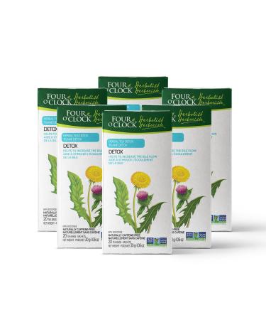 Four O'Clock Herbalist Detox Dandelion Herbal Tea Non-Gmo Kosher Gluten-Free 6 Pack of 20 Teabags