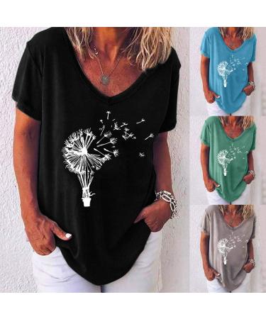Shop Women's Summer Ppanguding T-Shirt - Casual Loose Round Top with Pustblume Print | Trendy Black Summer Shirt - Buy Online on GoSupps.com