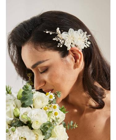 SWEETV Flower Bride Wedding Hair Comb Pins | Pearl Bridal Hair Pieces | Leaf Hair Accessories | White Gold Side Combs for Women and Girls - Buy Online on GoSupps.com
