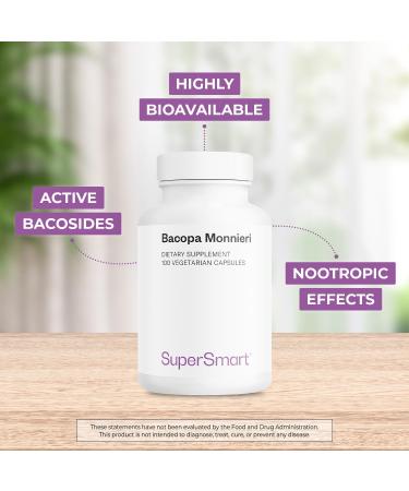 Supersmart Bacopa Monnieri 1500mg per Day (High Bioavailability) - Bacopa Extract - Active Bacosides Nootropic Supplement | Non-GMO & Gluten Free - 100 Vegetarian Capsules - Buy Online on GoSupps.com