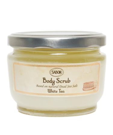 Sabon Body Scrub White Tea | Exfoliating Dead Sea Salt Body Scrub | Fig Lemon Jasmine | For All Skin Types | 11.3 Oz