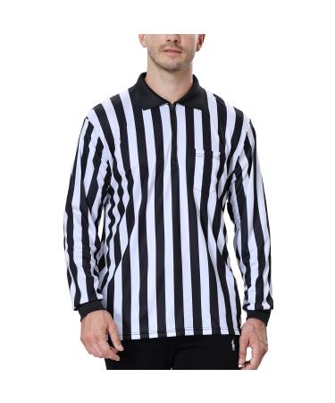 TOPTIE Men's Official Long Sleeve Black & White Striped Referee Shirt, Pro-Style Ref Umpire Jersey X-Large