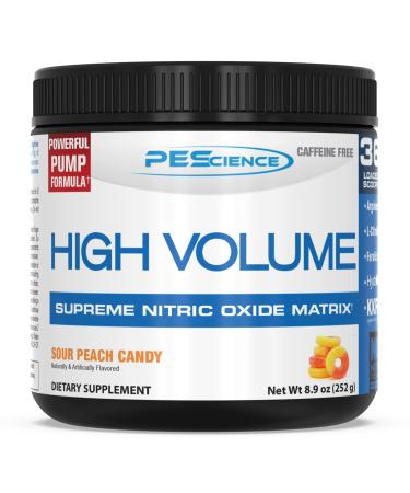 PEScience High Volume Nitric Oxide Booster Pre Workout Powder with L Arginine Nitrate, Sour Peach Candy, 36 Scoops, Caffeine Free, KK Fit Signature Edition