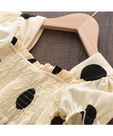 Qunling Baby Polka Dot Sleeve Dress for Toddler Girls 1-7Y - Beige Princess Party Clothes - Buy Online on GoSupps.com