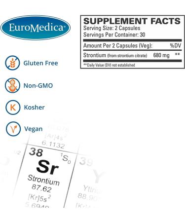 EuroMedica Strontium Capsules - Key Mineral for Bone Health - Supports Formation, Strength & Density - Non-GMO Vegan Kosher - 60ct - Buy Online on GoSupps.com