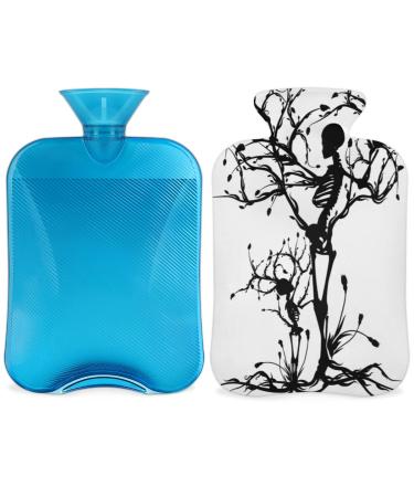 Heat bottle with a skull tree with a fluffy cover 2 l capacity hot water bottle dead head water bag for cozy nights relieves pain back neck and shoulders