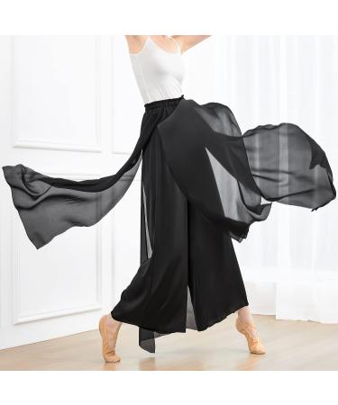 Angcoco Women's Elegant Black Chiffon Dance Training Pants - Medium Loose Fit - Buy Online on GoSupps.com