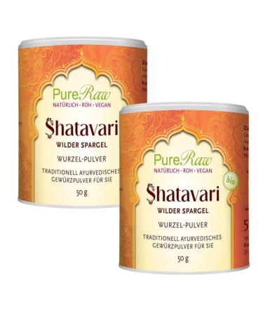 Shatavari powder organic (vegan ayurvedic raw food) Asparagus racemosus - ayurveda root powder without additives - filled & checked in Germany - Indian asparagus |Pureeraw 2-pack (2x 50g) Shatavari 50 g (2 pack)