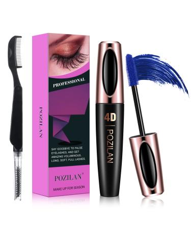 Waterproof Blue Mascara with Folding Eyelash Comb Brush - Lengthening  Volumizing  Long-Lasting  Natural Eye Makeup (03 Blue)